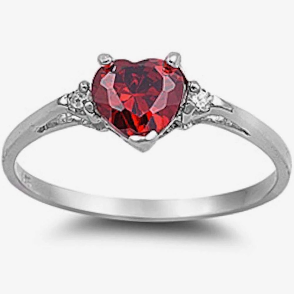 .925 Sterling Silver Red Ruby Heart Ring - Picture 7 of 7